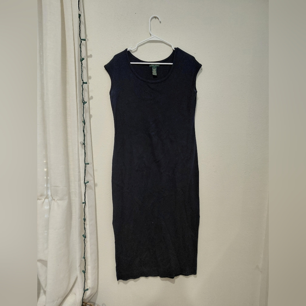 Lauren Ralph Lauren Navy Blue Cotton Cap Sleeve Maxi Dress Layering Spring